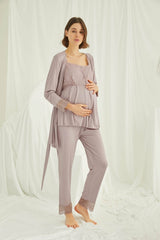 Shopymommy 18441 Lace 3-Pieces Maternity & Nursing Pajamas With Robe