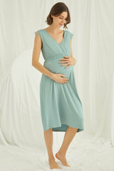 Shopymommy 18466 Lace V-Neck Maternity & Nursing Nightgown Green