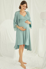 Shopymommy 18470 Lace Strappy Maternity & Nursing Nightgown With Robe