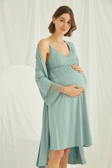 Shopymommy 18470 Lace Strappy Maternity & Nursing Nightgown With Robe