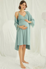 Shopymommy 18470 Lace Strappy Maternity & Nursing Nightgown With Robe