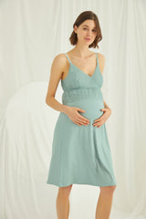 Shopymommy 18470 Lace Strappy Maternity & Nursing Nightgown With Robe