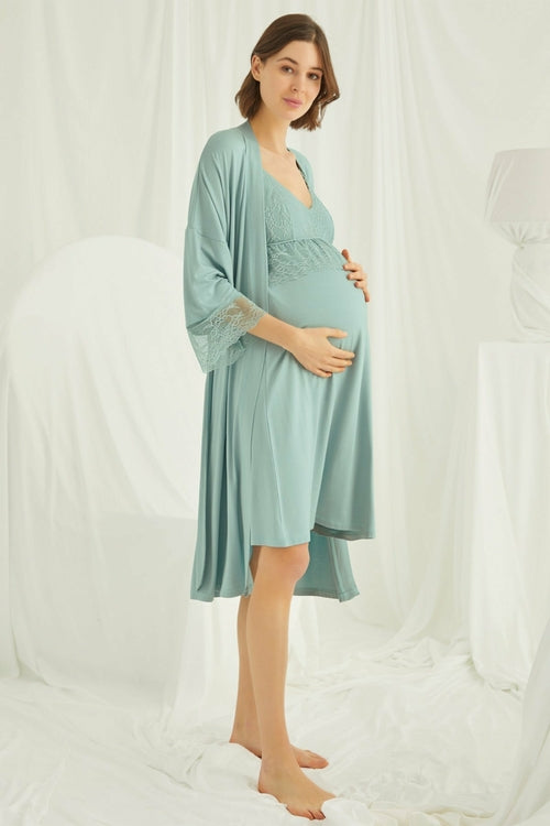 Shopymommy 18470 Lace Strappy Maternity & Nursing Nightgown With Robe