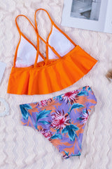 Orange Floral Frill Bikini Set