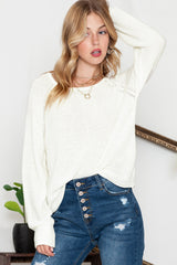 White Plain Raglan Sleeve Casual Pullover Sweater