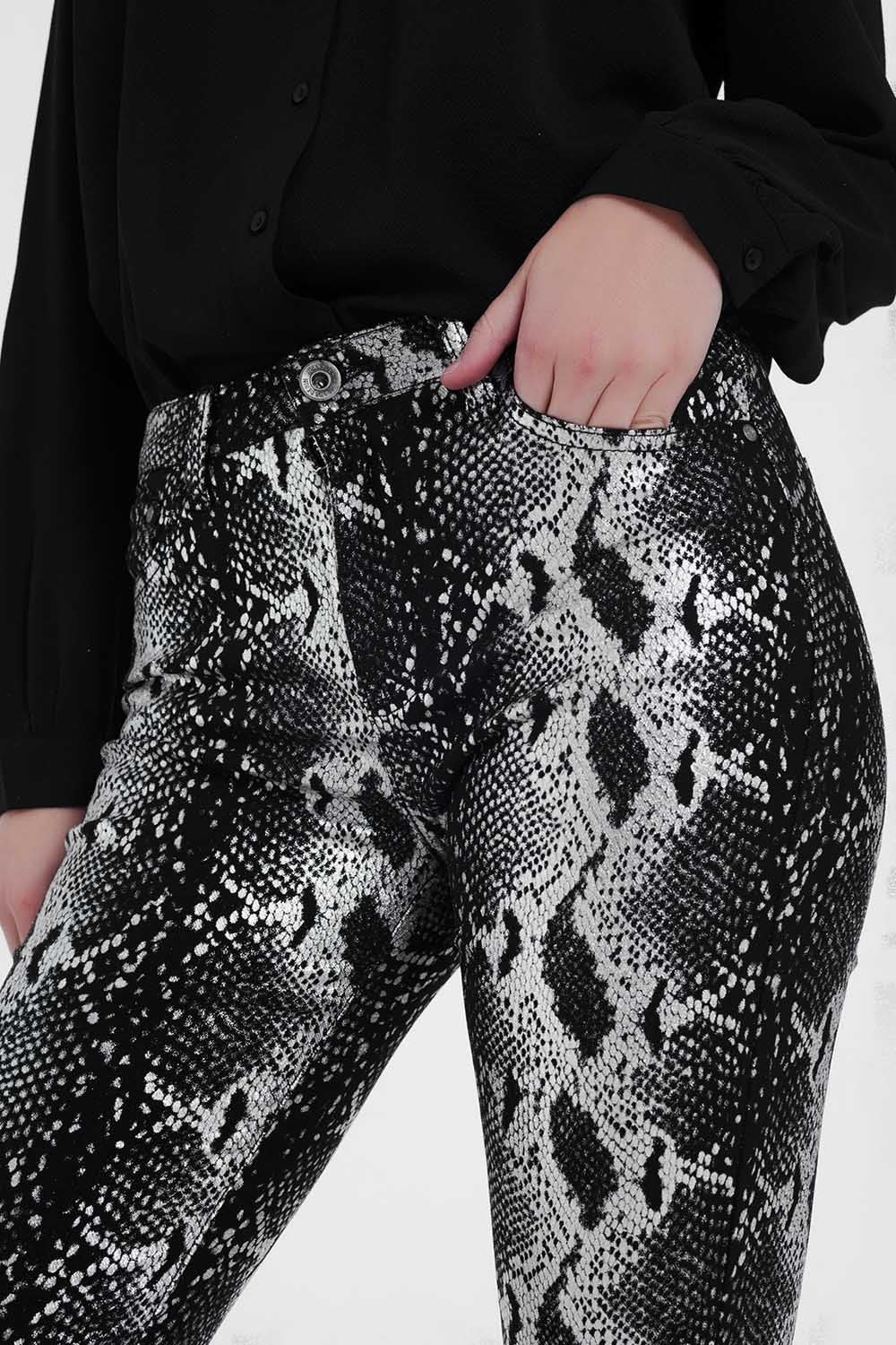 Black Skinny Shiny Printed Pants