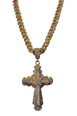 Big Cross Pendant with Stone Cuban Chain Necklace