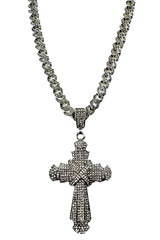 Big Cross Pendant with Stone Cuban Chain Necklace