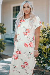 White Floral Print Side Slits T Shirt Dress