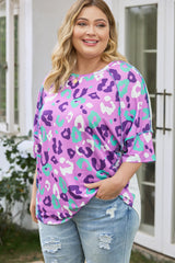 Purple Leopard Print Plus Size Short Sleeve Tee