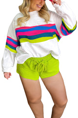 White Colorful Stripe Plus Size Sweatshirt