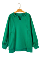 Bright Green Exposed Seam Notched Neck Plus Size Sweatshirt