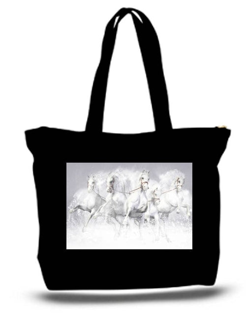 White Arabian Horses Large Tote Grocery & Stuff Bag