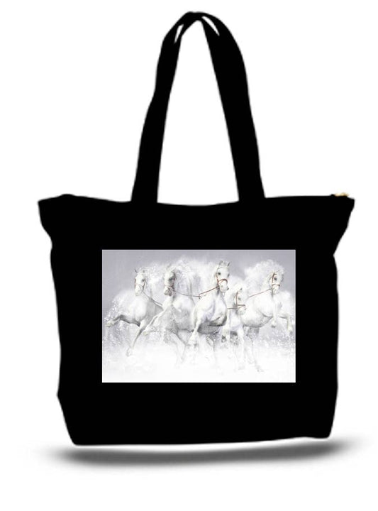 White Arabian Horses Large Tote New Zipper Bag