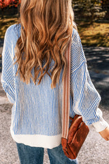 Chestnut Striped Contrast Trim Loose Sweater