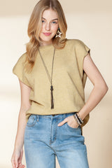 Parchment Ribbed Contrast Cap Sleeve Knit Sweater