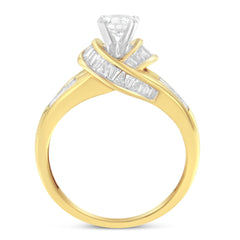 14K Two-Toned Gold Round, Baguette and Princess Cut Diamond Ring (1 1/