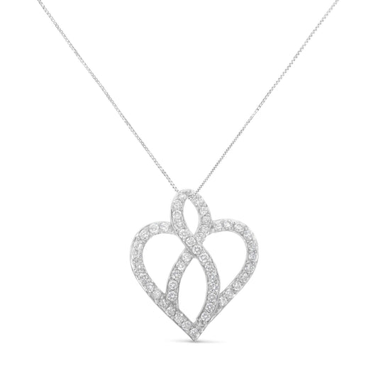 14KT White Gold 1 cttw Diamond Heart Ribbon Pendant Necklace (H-I, I1-