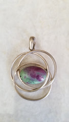 Hand wrapped Natural Ruby Zoisite Unique Silver Pendant