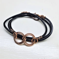 Copper Double Infinity Gender Neutral Leather Wrap Bracelet