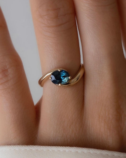 Gold Plated Silver Blue Zircon Oval Ring