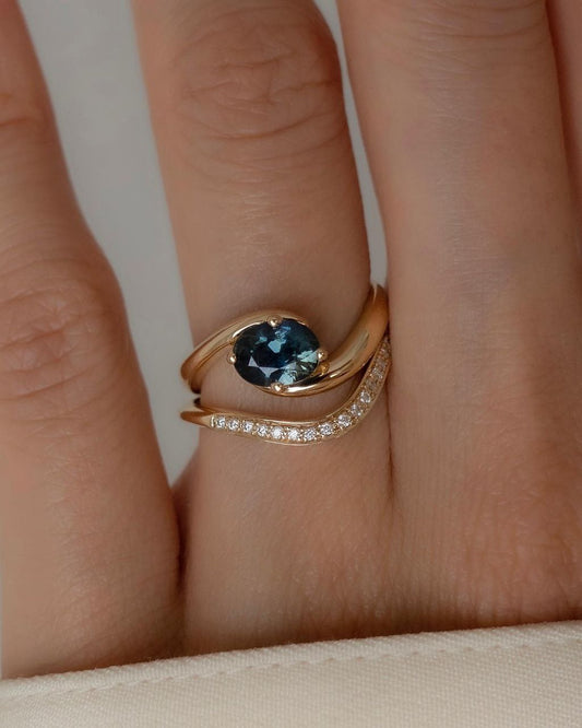 Gold Plated Silver Blue Zircon Oval Ring