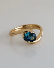 Gold Plated Silver Blue Zircon Oval Ring