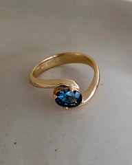 Gold Plated Silver Blue Zircon Oval Ring