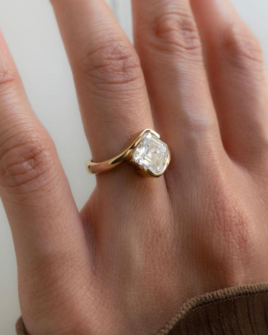 Gold Plated Silver White Zircon Octagon Ring