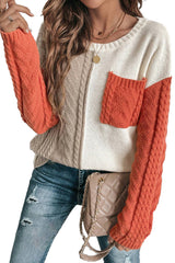 Gold Flame Colorblock Pocket Drop Shoulder Sweater