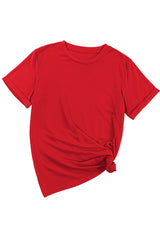 Red Solid Color Basic Crew Neck Plain Tee