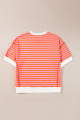 Pink Stripe Colorblock Drop Sleeve Oversized T Shirt