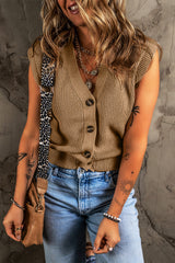 Parchment V Neck Button Up Sweater Vest