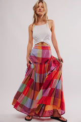 Multicolor Plaid Boho High Waist Maxi Skirt