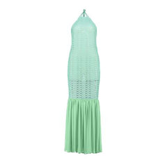 Open Back Cotton Crochet Dress Green on Green