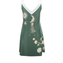 Vela Silk Slip Dress in Green Jungle Butterfly