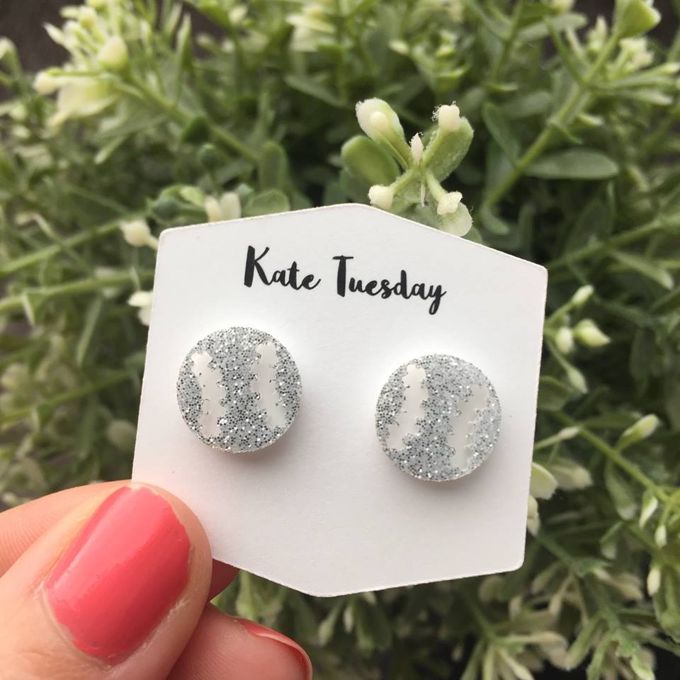 silver glittery baseball Acrylic earrings