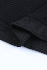 Black Crew Neck Ribbed Trim Knit Long Sleeve Top