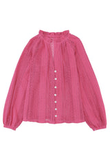 Rose Notch Neck Button Down Raglan Sleeve Lace Top