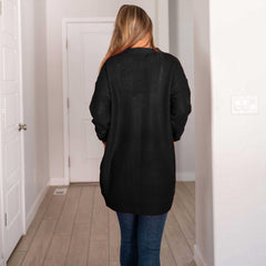 Waffle Knit Pocketed Long Sleeve Low-gauge Open Cardigan Sweater