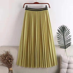 Pleated Versatile Long Skirt With Elastic Waist