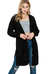 Khaki Button Up Hollow Out Loose Long Cardigan