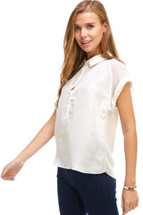 Silk Short Sleeve V Neck Blouse Top