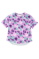 Purple Leopard Print Plus Size Short Sleeve Tee