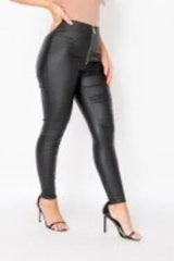 Black Coated Exposed Zip Skinny Trousers