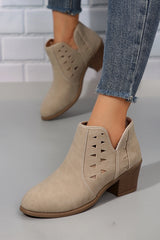 Parchment Cut Out Suede Pointed Toe Heeled Ankle Boots