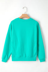 Smoke Green Solid Color Drop Shoulder Terry Sweatshirt