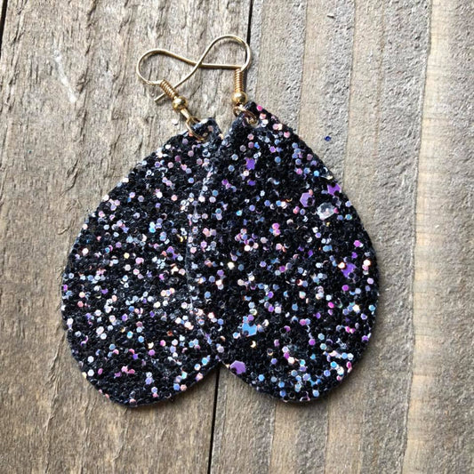 Black Glitter Teardrop Earrings