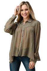 Mesh Blouse Shirt Top With Beaded Jewel Trim