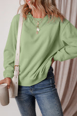 Smoke Green Solid Color Drop Shoulder Terry Sweatshirt